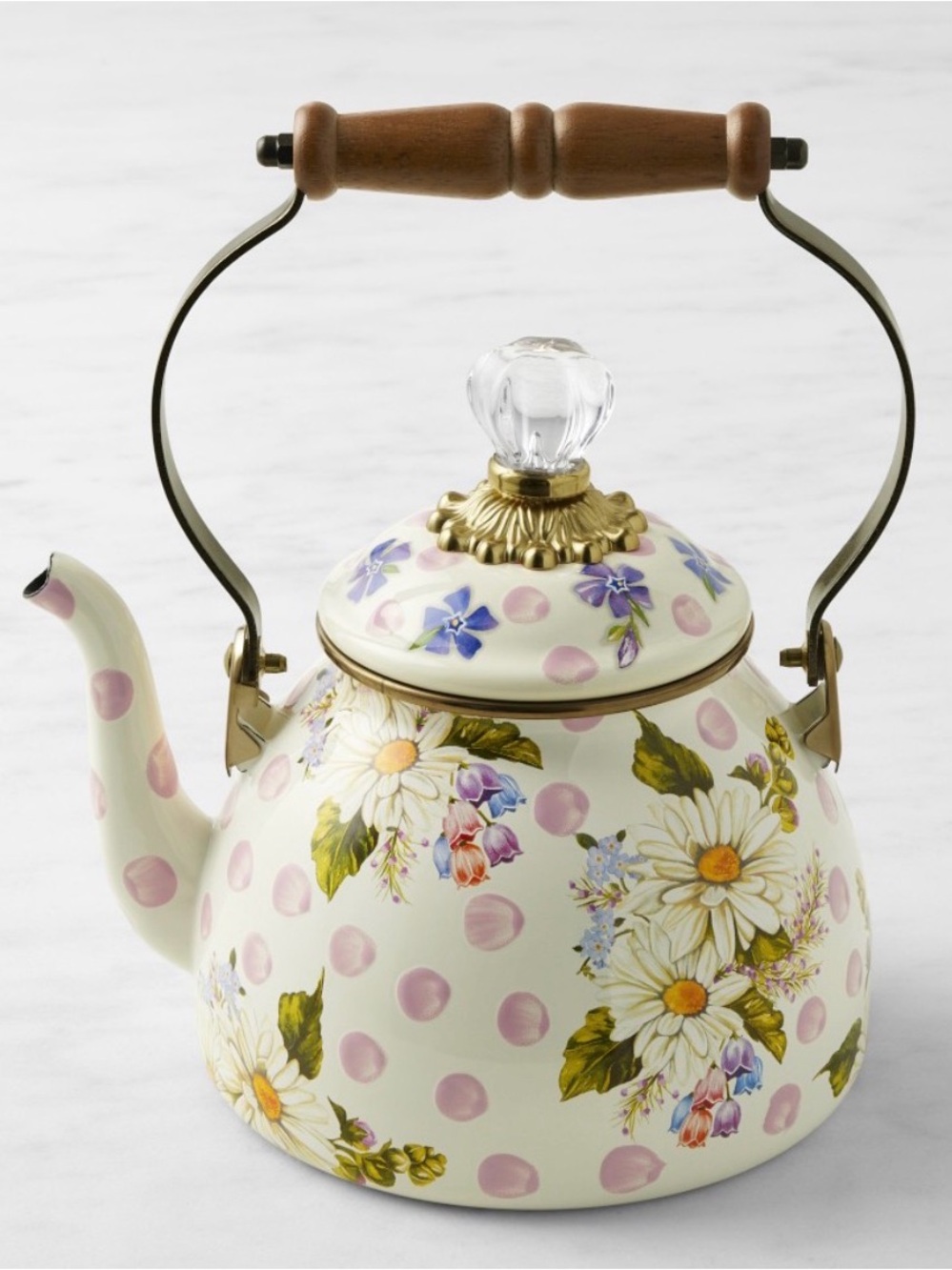 Mackenzie Childs Pink Wildflowers Tea Kettle-2 Quart